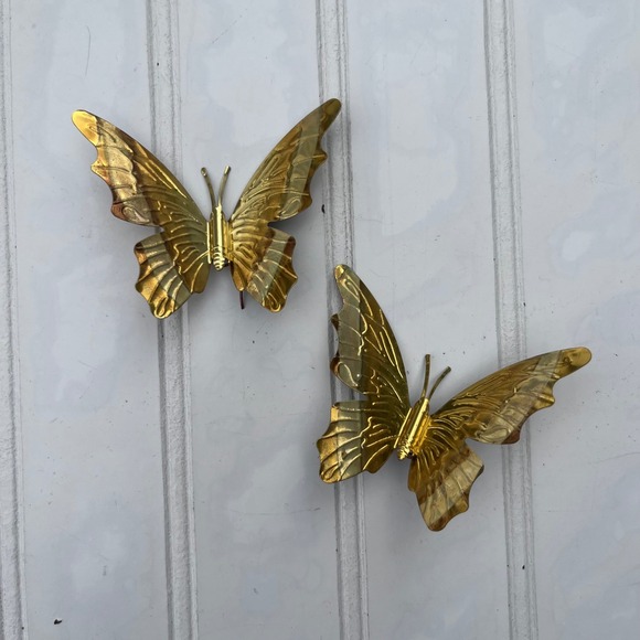 American Vintage Other - Vintage Brass Butterfly Wall Decor Set of 2 Gold Metal Mid Century Modern Art